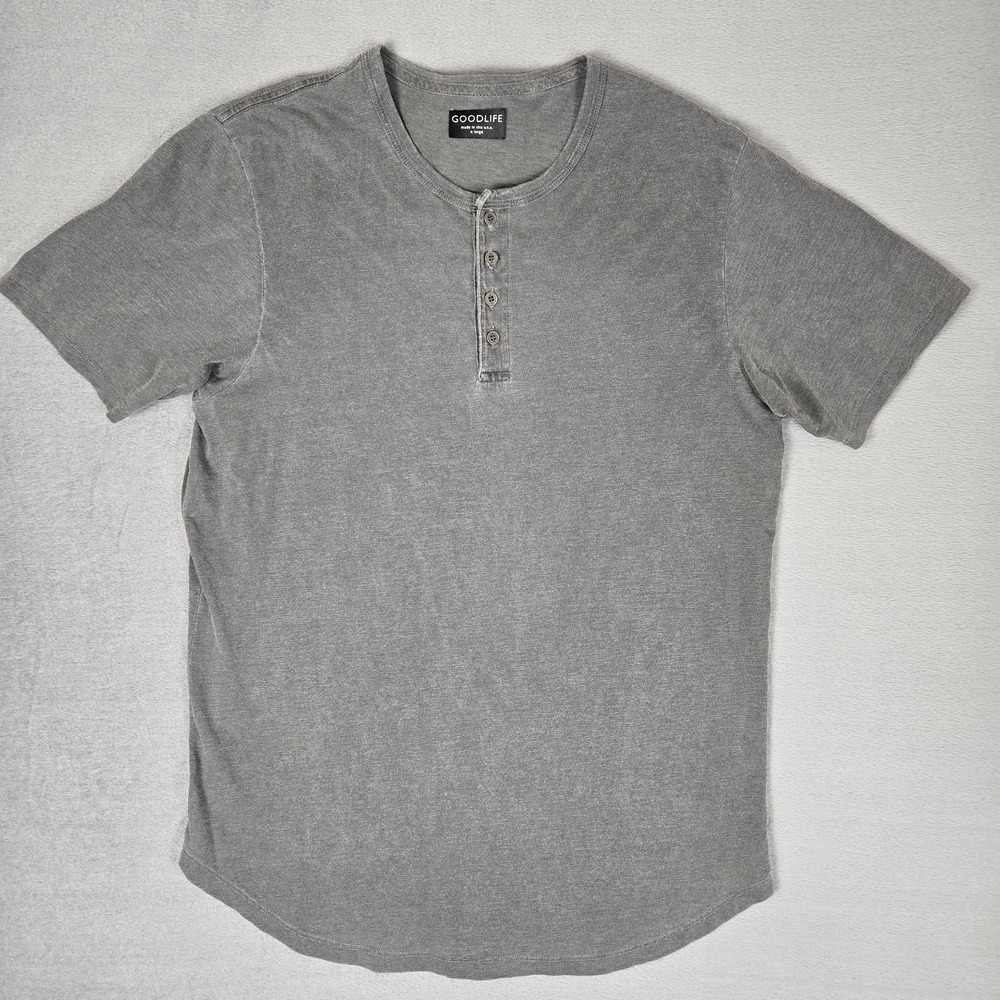 Goodlife Shirt Mens XL Slub‎ Scalloped Henley Cotton Tee Gray Short Sleeve USA